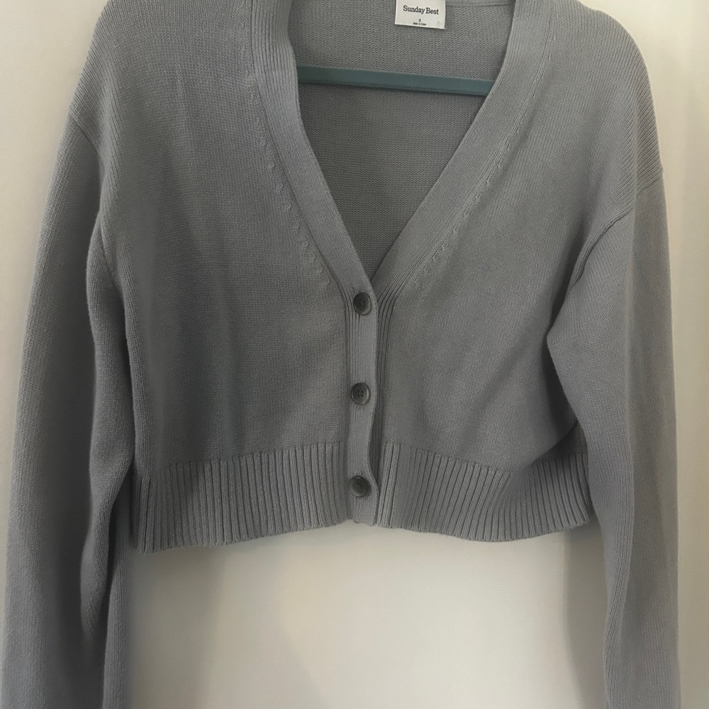 Aritzia Bianca Cropped Cardigan - size small , foil gray - Picture 3 of 5